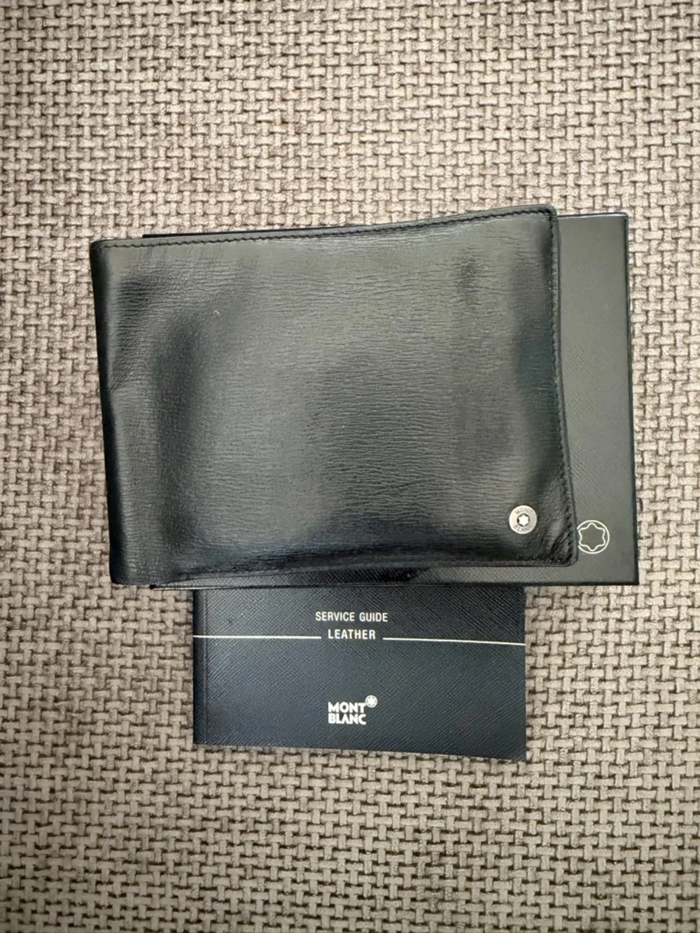 Montblanc Black Leather Bifold Wallet Snap Coin Pocket & Original Box Minimalist
